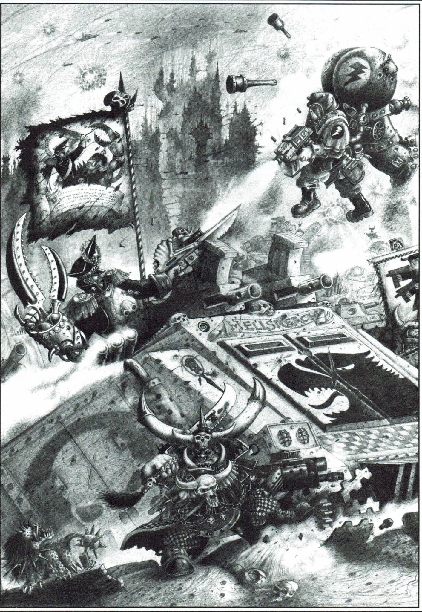 Commissar Yarrick and Ork Warlord Ghazghkull Thraka by John Blanche